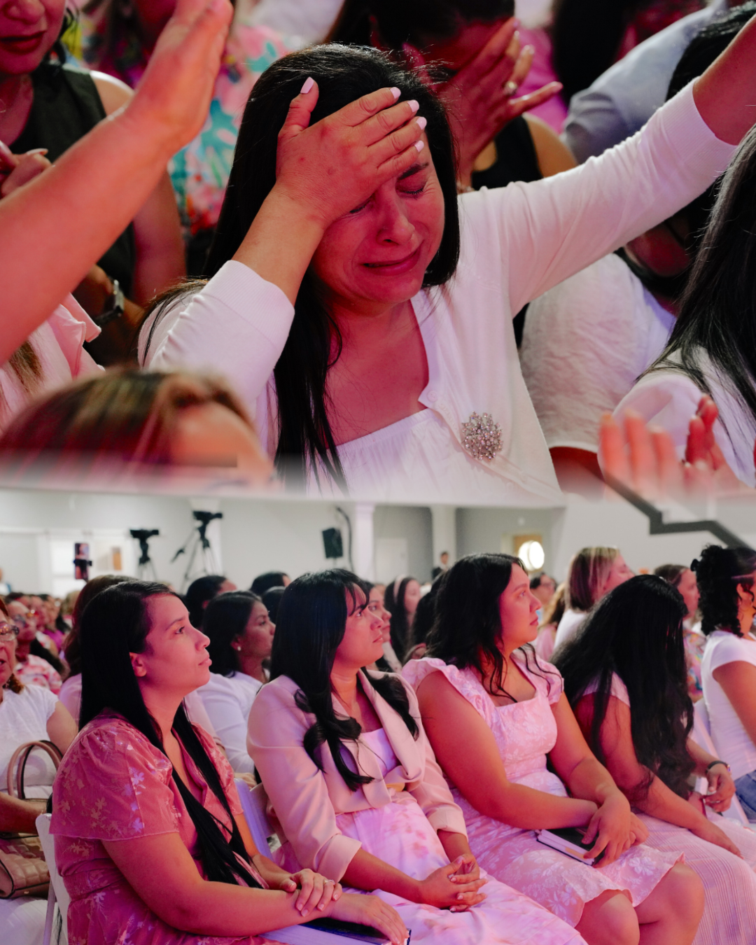 Mujeres en oración durante el ministerio